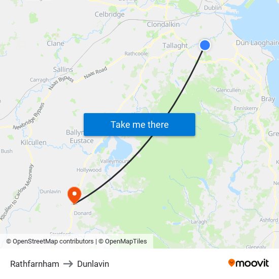Rathfarnham to Dunlavin map