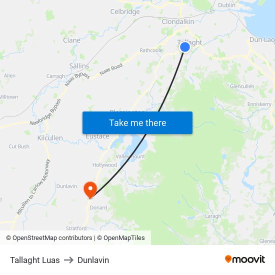 Tallaght Luas to Dunlavin map