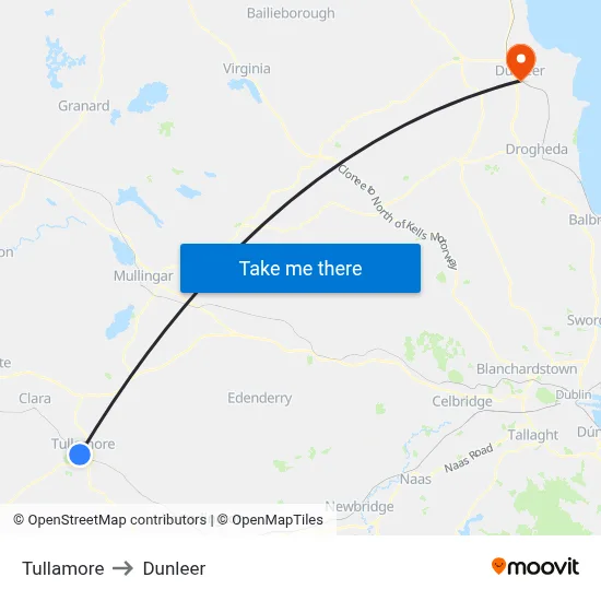 Tullamore to Dunleer map