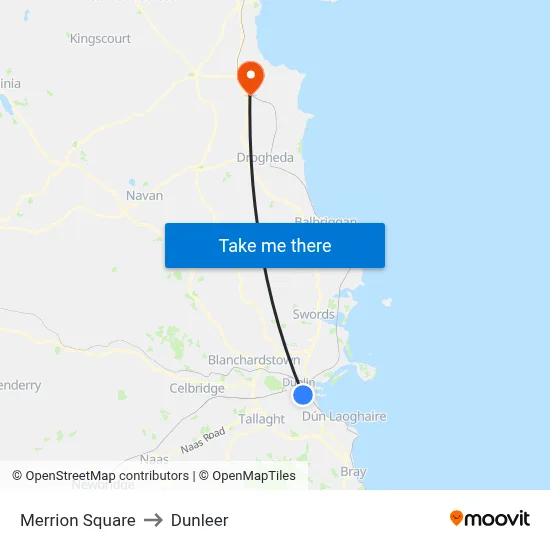 Merrion Square to Dunleer map