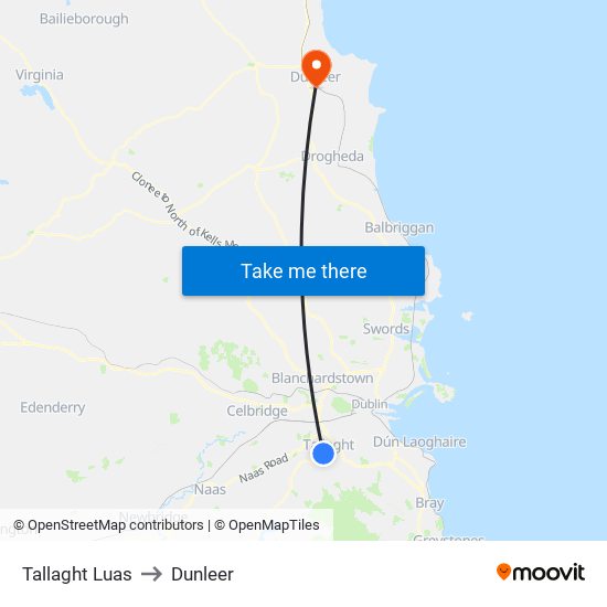 Tallaght Luas to Dunleer map