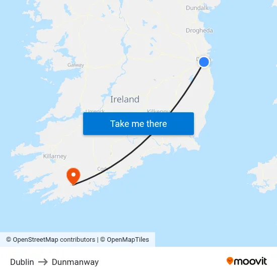 Dublin to Dunmanway map