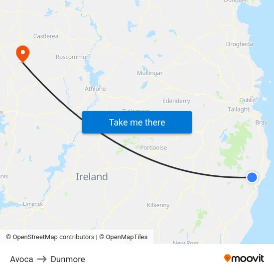 Avoca to Dunmore map