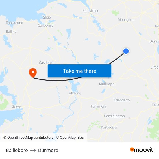 Bailieboro to Dunmore map