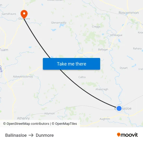 Ballinasloe to Dunmore map