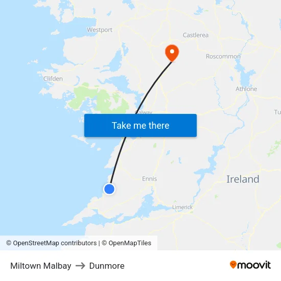 Miltown Malbay to Dunmore map