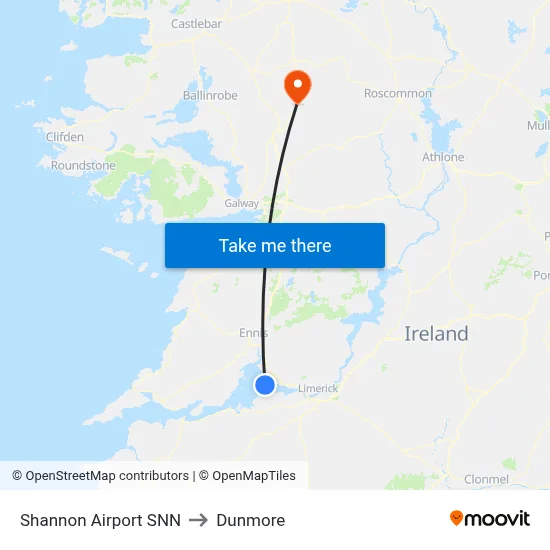 Shannon Airport SNN to Dunmore map