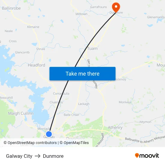 Galway City to Dunmore map