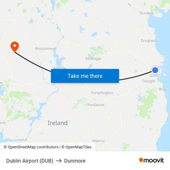 Dublin Airport (DUB) to Dunmore map