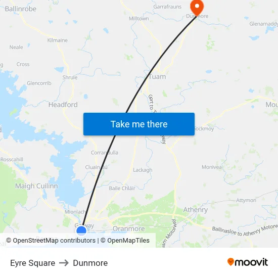 Eyre Square to Dunmore map