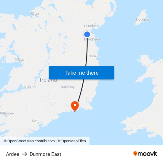 Ardee to Dunmore East map