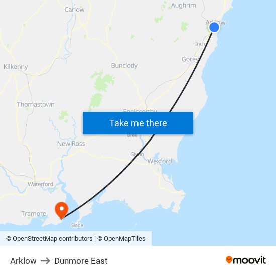 Arklow to Dunmore East map