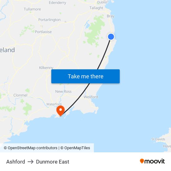 Ashford to Dunmore East map