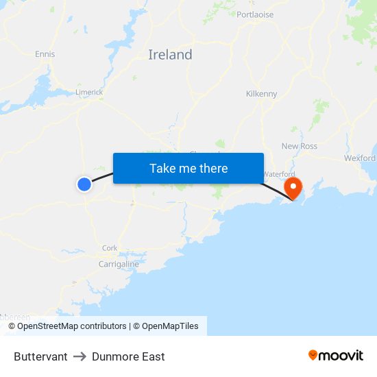 Buttervant to Dunmore East map