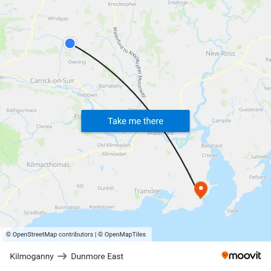 Kilmoganny to Dunmore East map