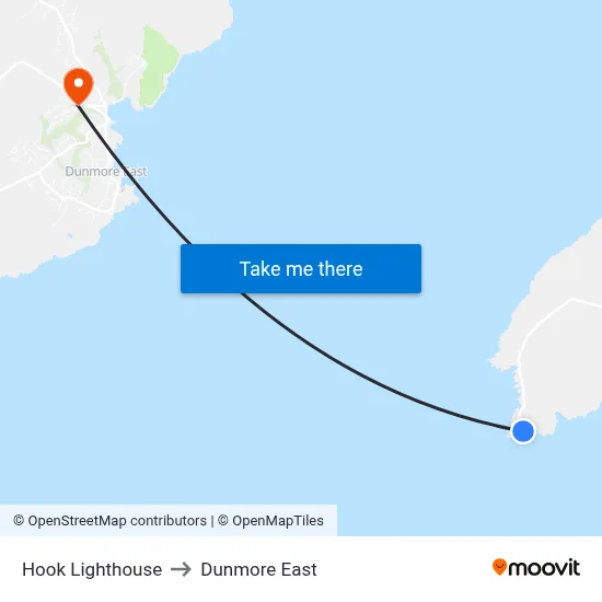 Hook Lighthouse to Dunmore East map