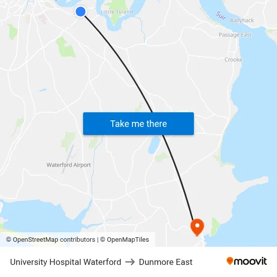 University Hospital Waterford to Dunmore East map