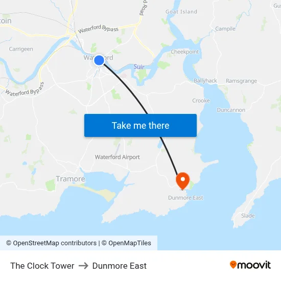 The Clock Tower to Dunmore East map
