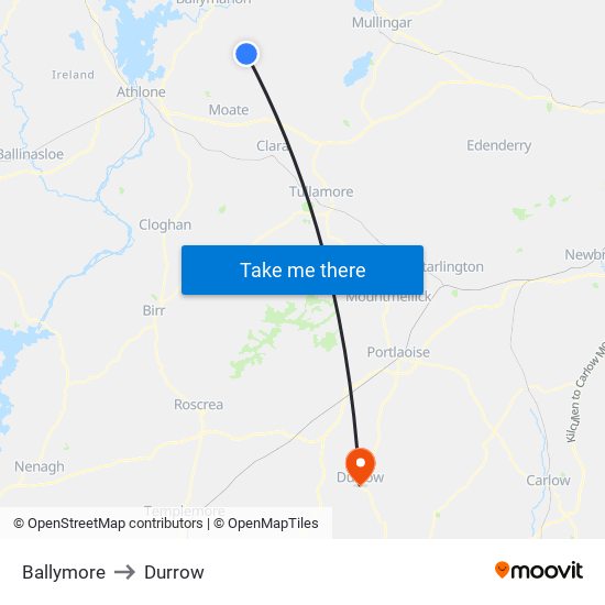 Ballymore to Durrow map