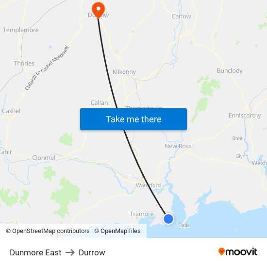 Dunmore East to Durrow map