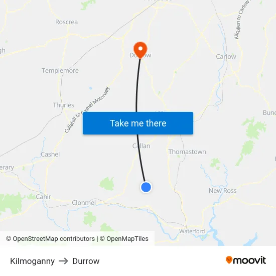 Kilmoganny to Durrow map