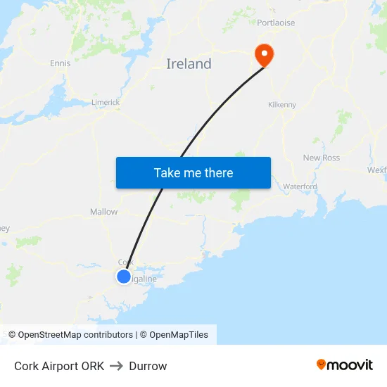 Cork Airport ORK to Durrow map
