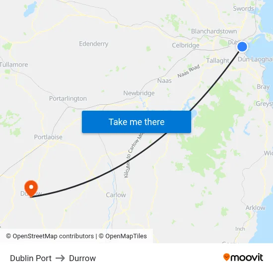 Dublin Port to Durrow map