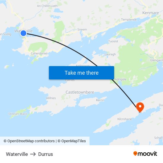 Waterville to Durrus map