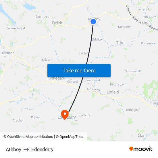 Athboy to Edenderry map