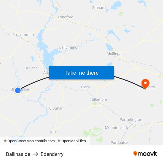 Ballinasloe to Edenderry map