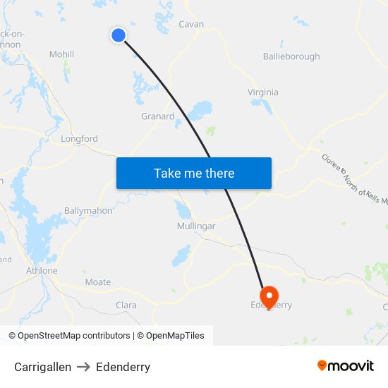 Carrigallen to Edenderry map