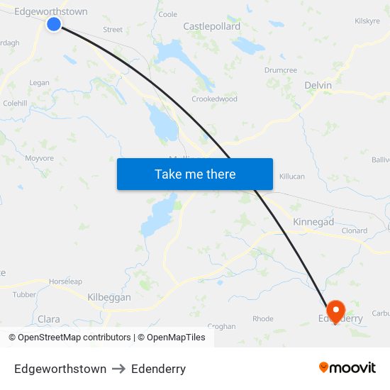 Edgeworthstown to Edenderry map