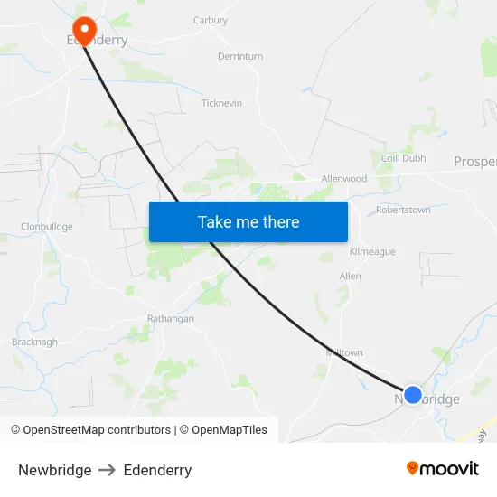 Newbridge to Edenderry map