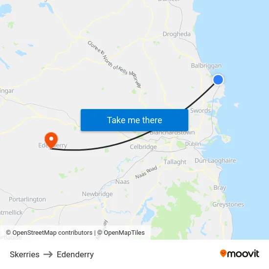 Skerries to Edenderry map