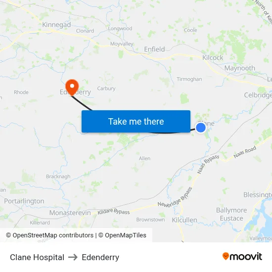 Clane Hospital to Edenderry map