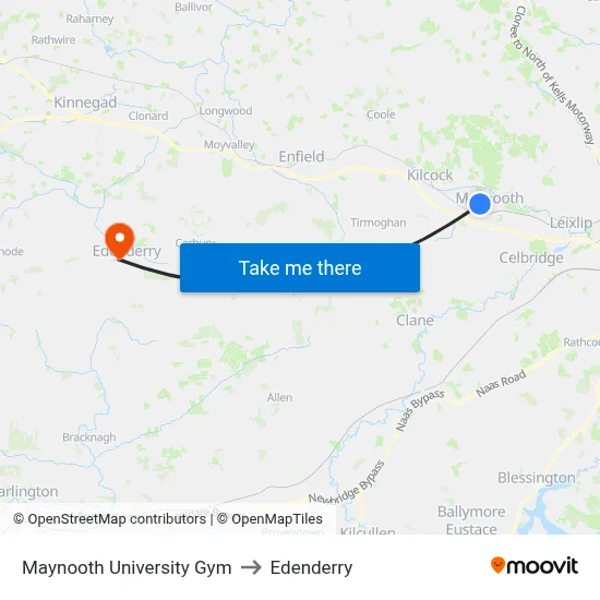 Maynooth University Gym to Edenderry map