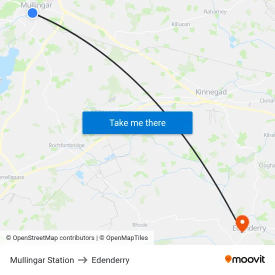 Mullingar Station to Edenderry map