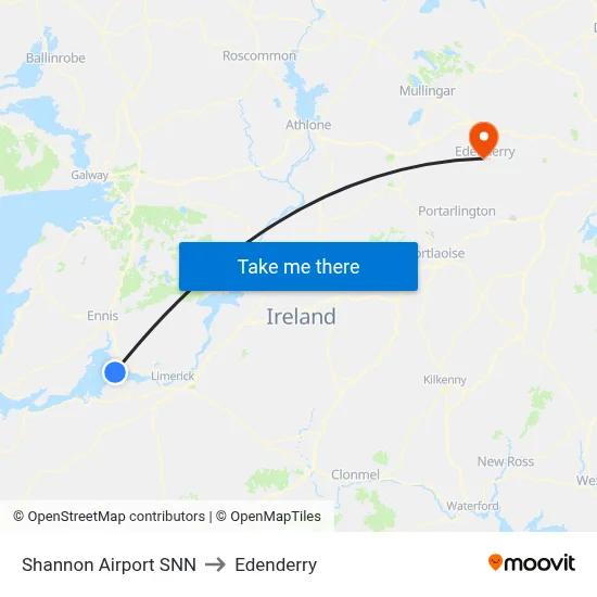 Shannon Airport SNN to Edenderry map
