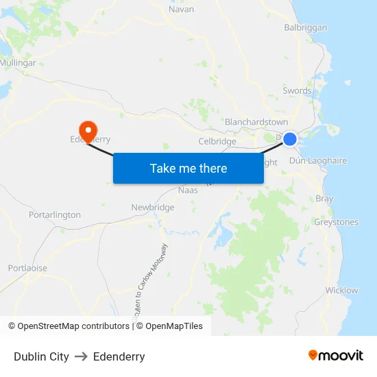Dublin City to Edenderry map