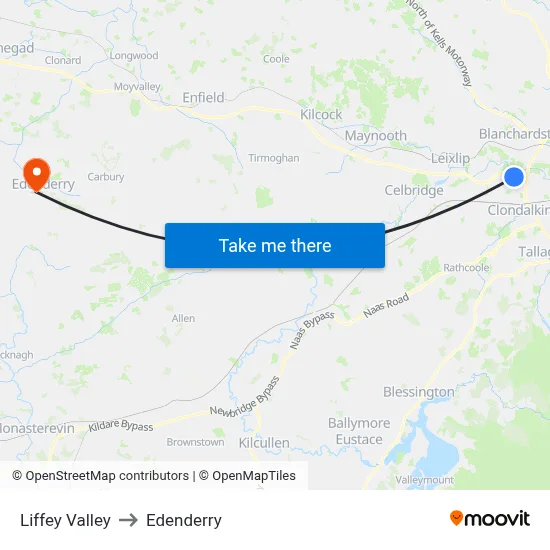 Liffey Valley to Edenderry map