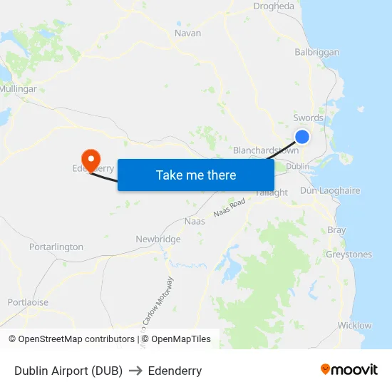Dublin Airport (DUB) to Edenderry map
