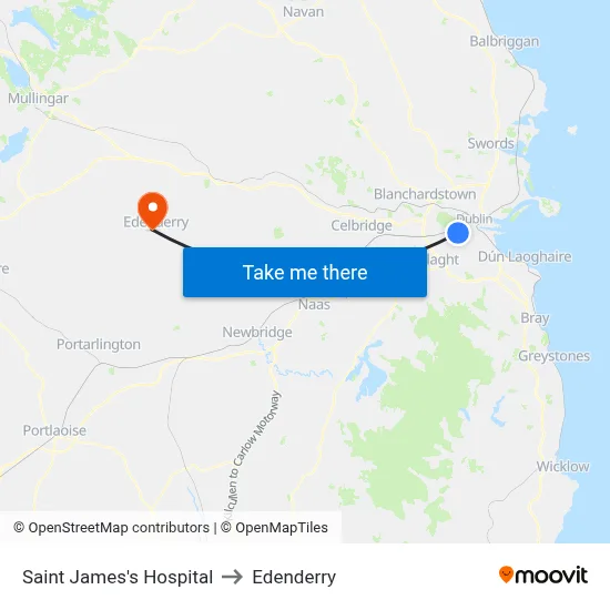 Saint James's Hospital to Edenderry map