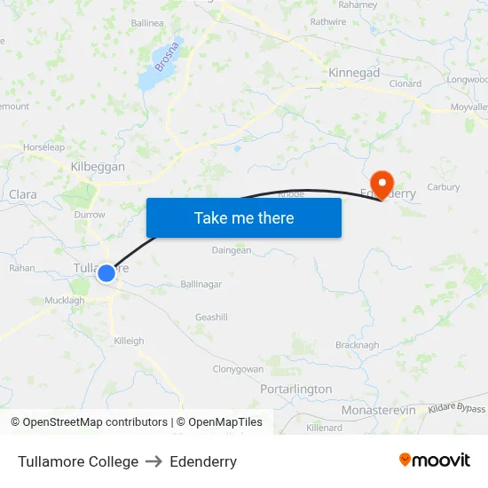 Tullamore College to Edenderry map