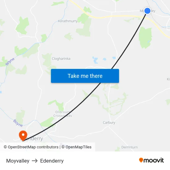 Moyvalley to Edenderry map