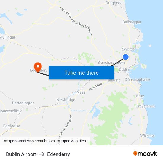 Dublin Airport to Edenderry map