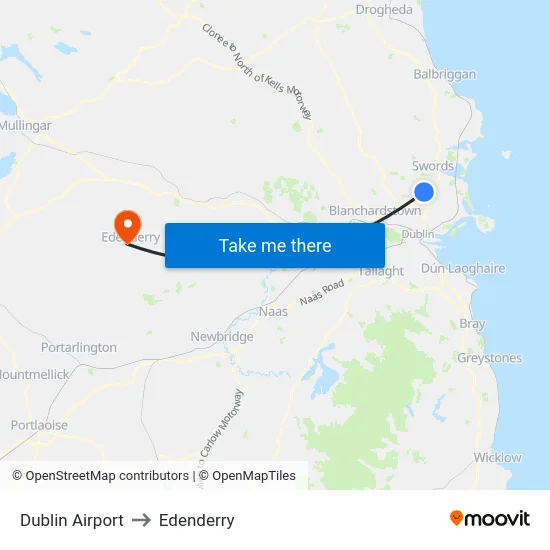 Dublin Airport to Edenderry map