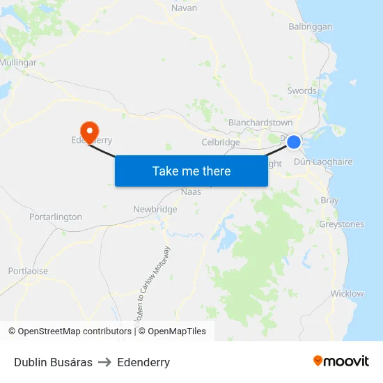 Dublin Busáras to Edenderry map