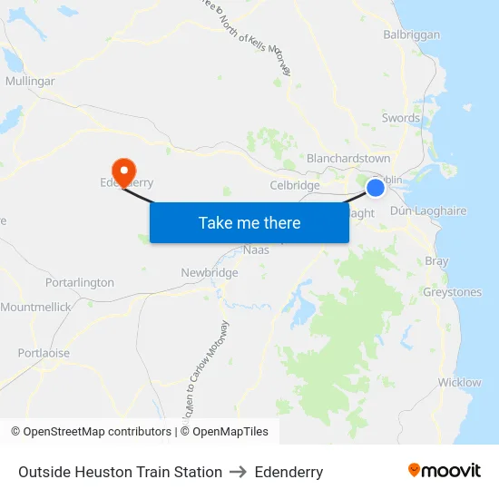 Outside Heuston Train Station to Edenderry map