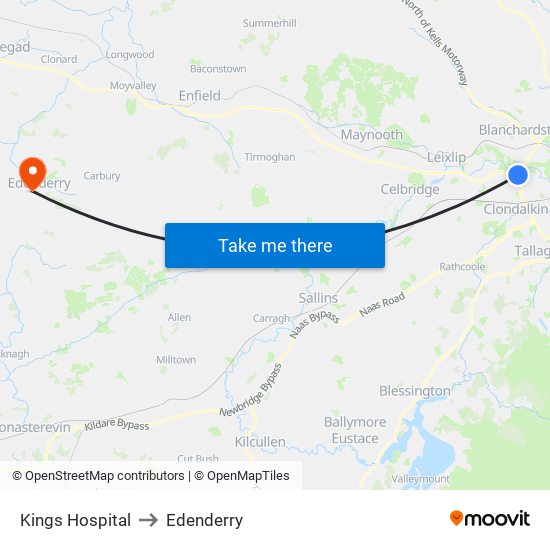 Kings Hospital to Edenderry map