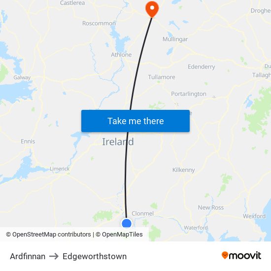 Ardfinnan to Edgeworthstown map